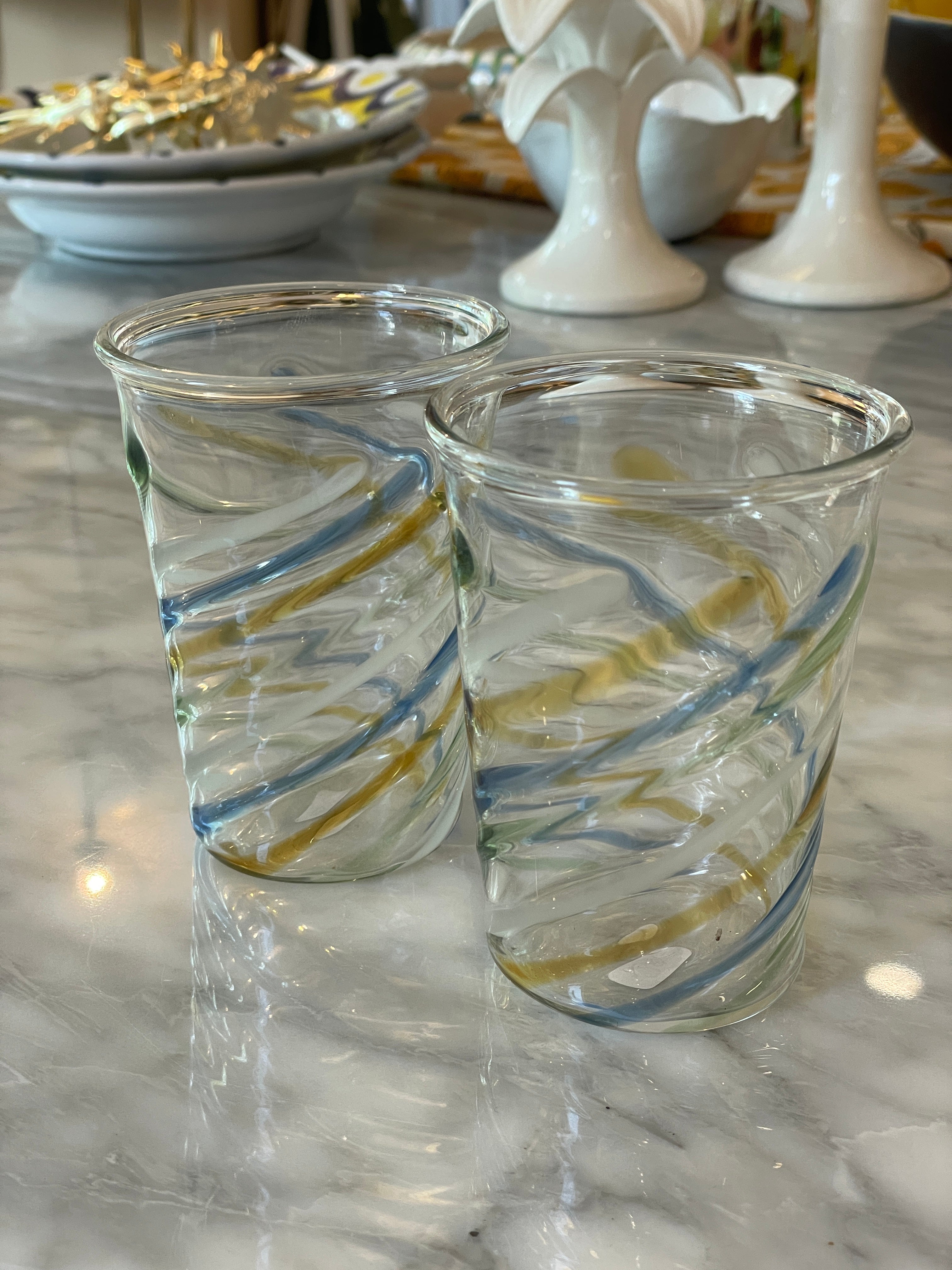 Mouth-blown glasses with various patterns