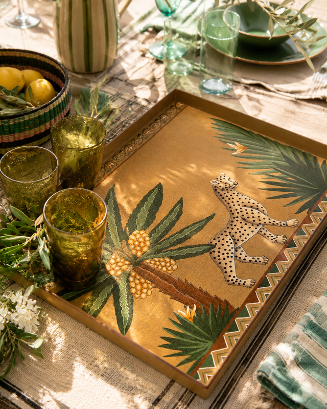 Hand-painted tray in turmeric