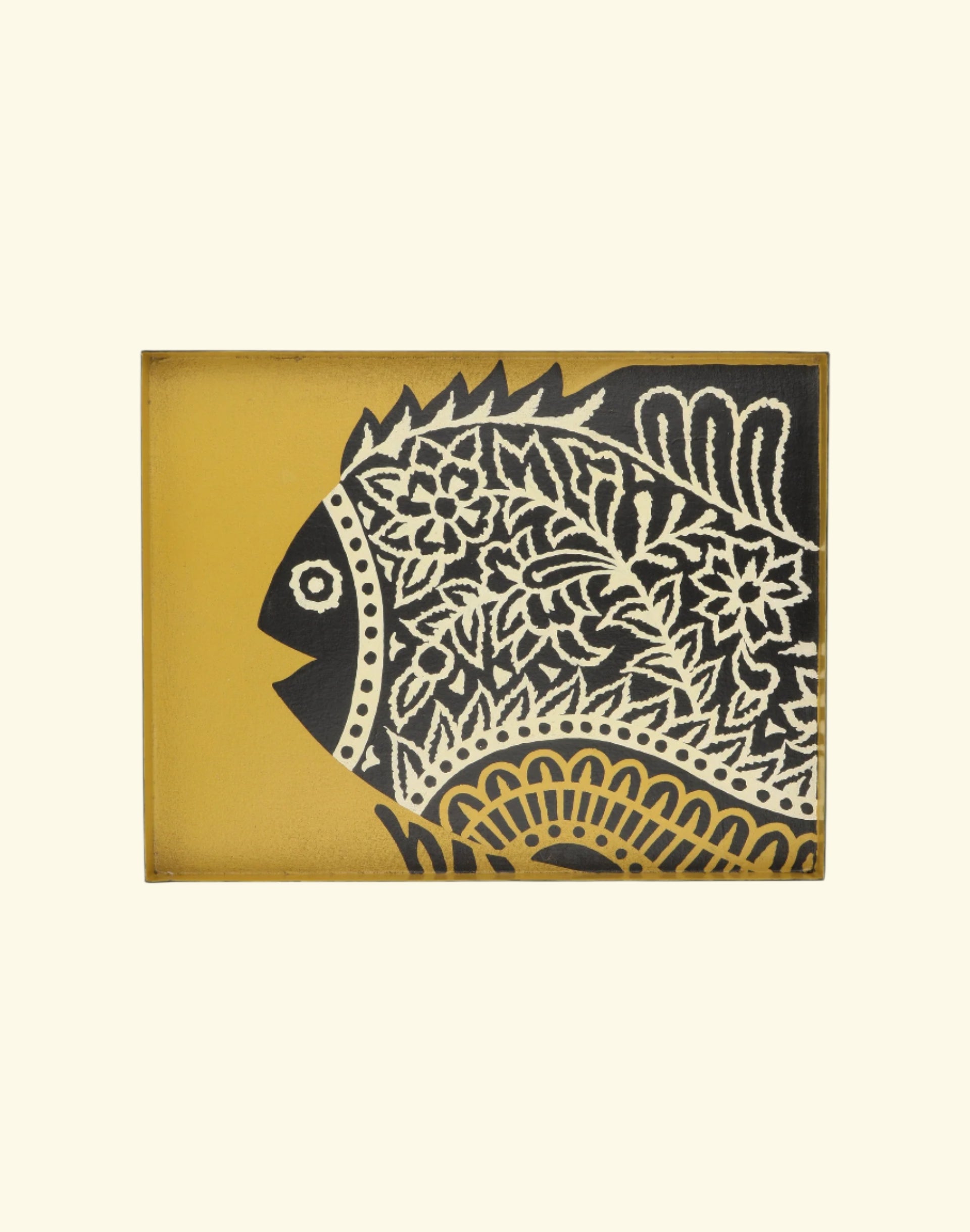 Hand-painted tray in turmeric