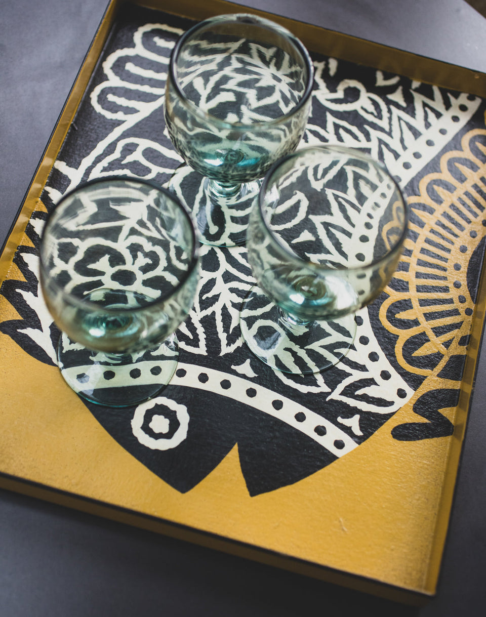 Hand-painted tray in turmeric