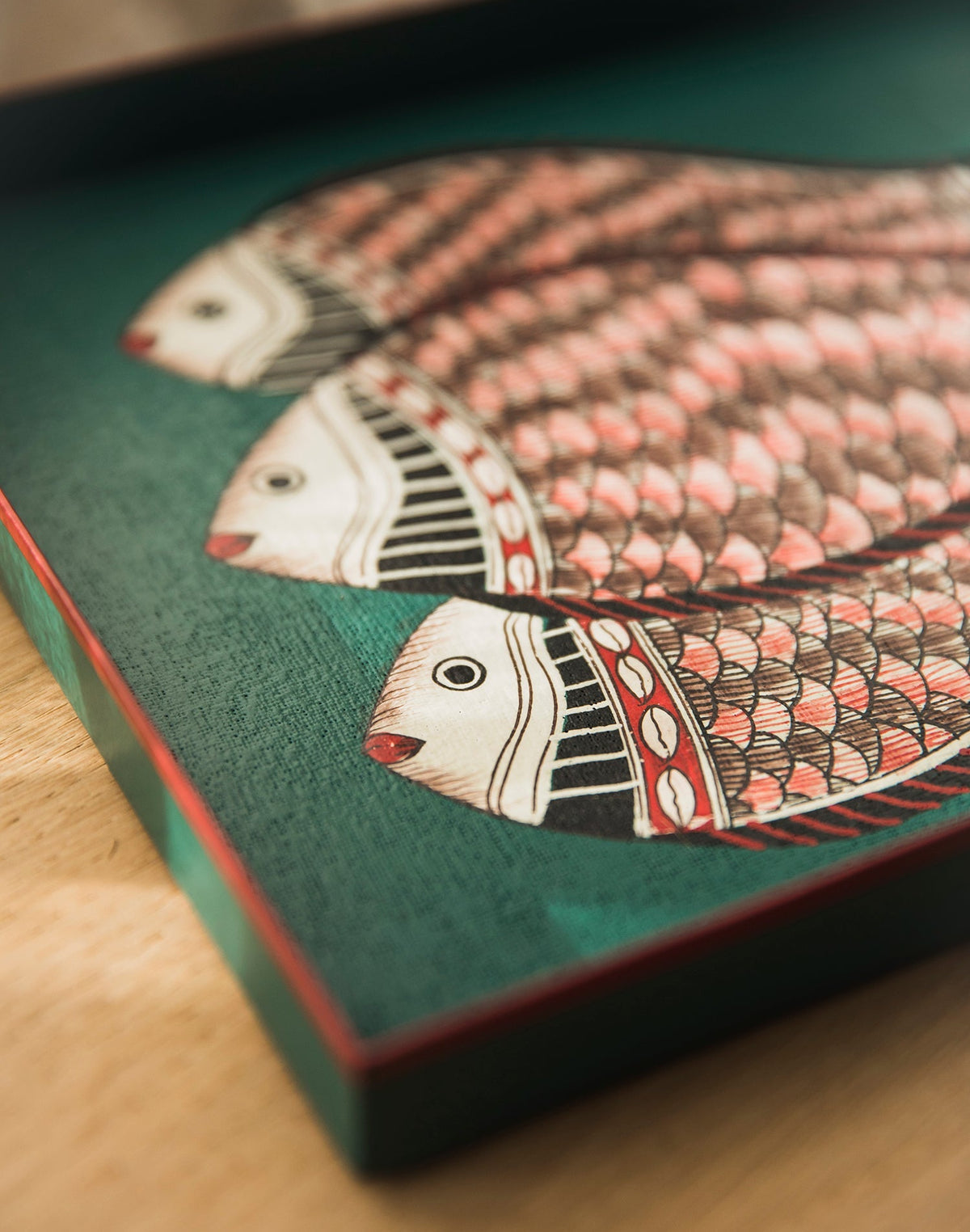 Hand-painted tray in green