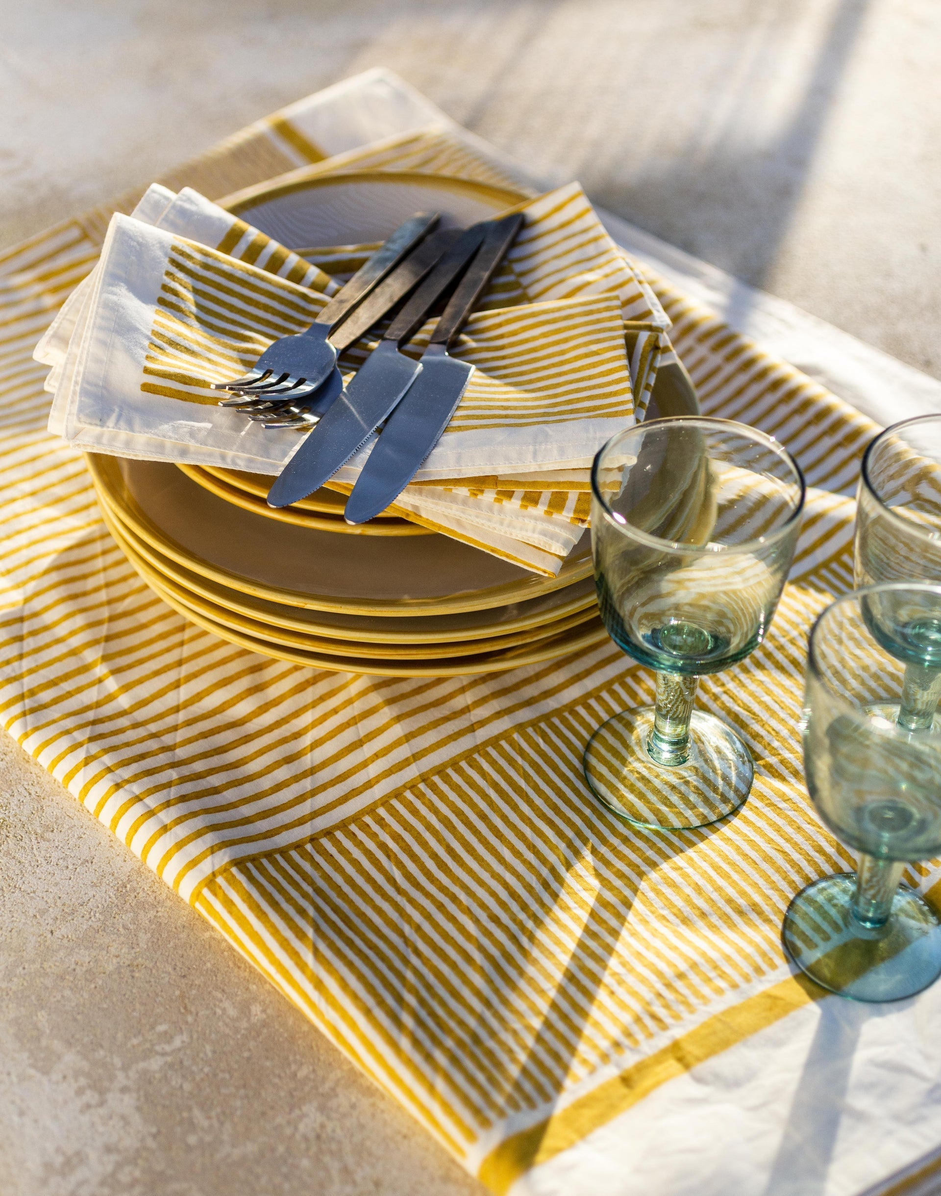 Striped tablecloth