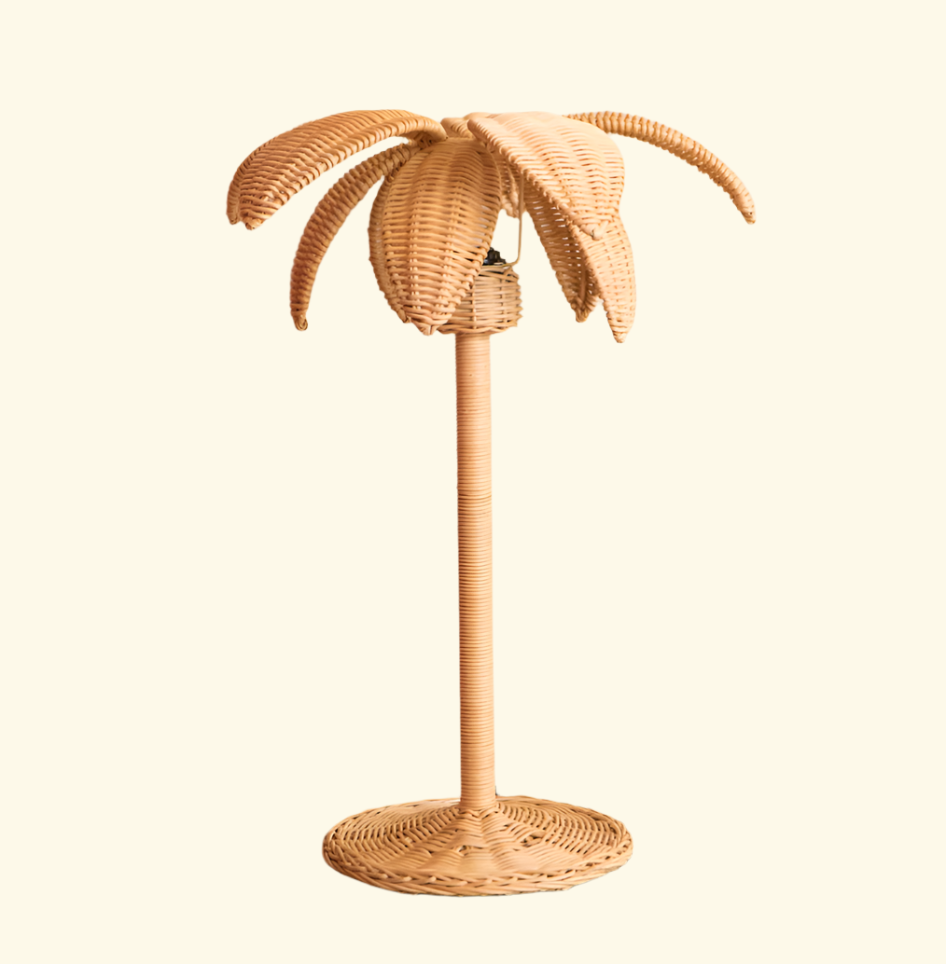 Palmen-Rattan Tischleuchte